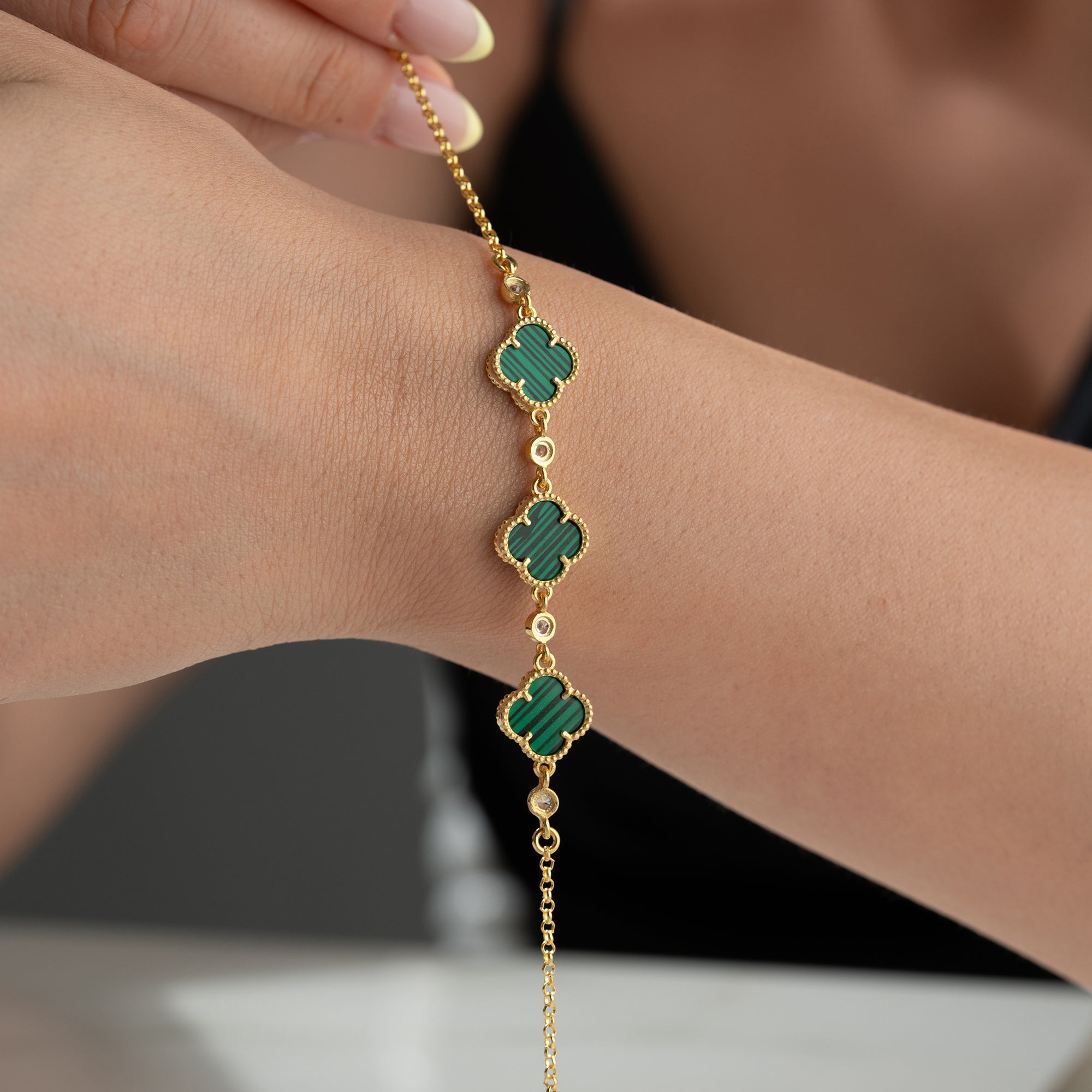 MOVEU ÇOKLU YEŞİL YONCA BİLEKLİK | 925 GÜMÜŞ