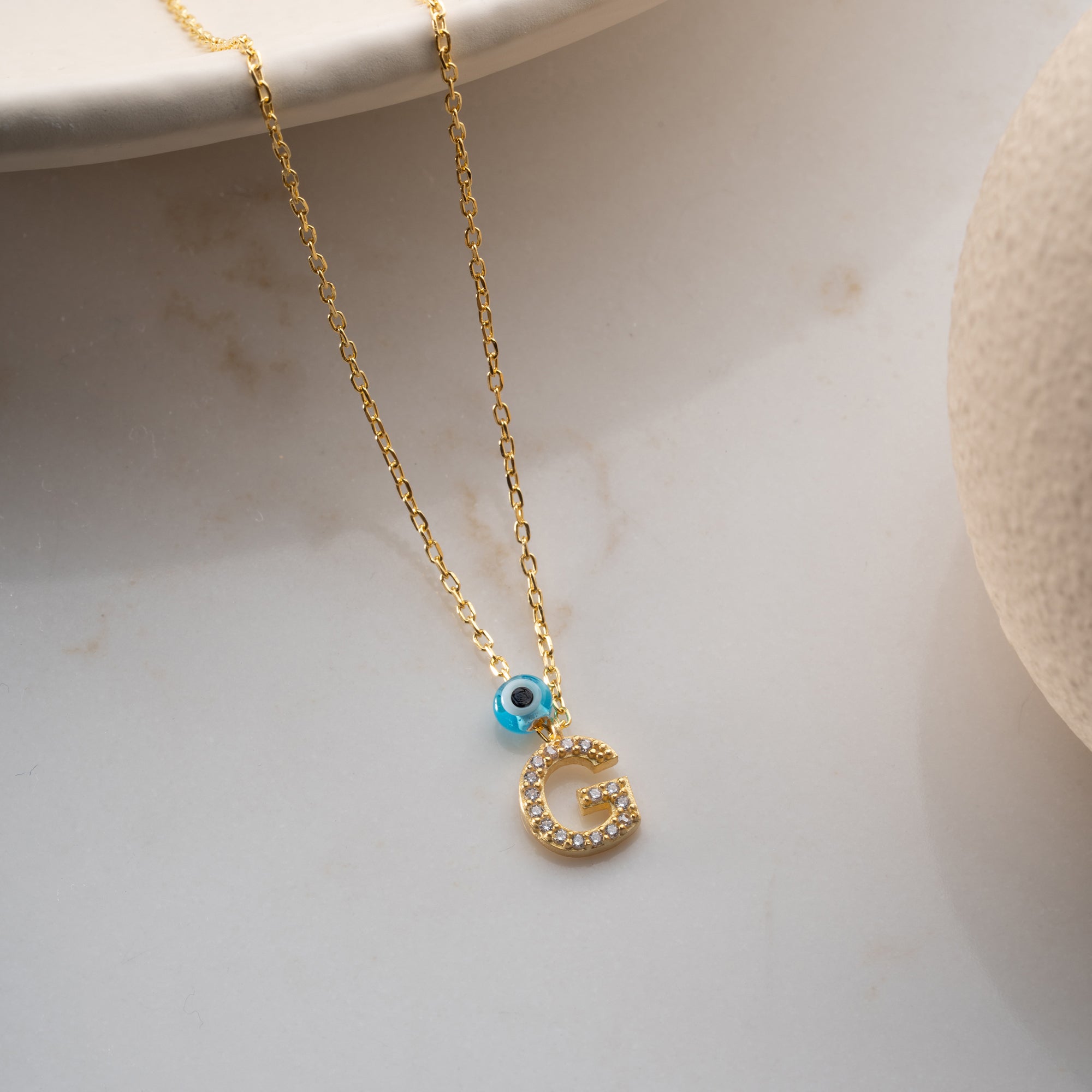 HARFLİ MİNİ NAZAR KOLYE | 925 GÜMÜŞ