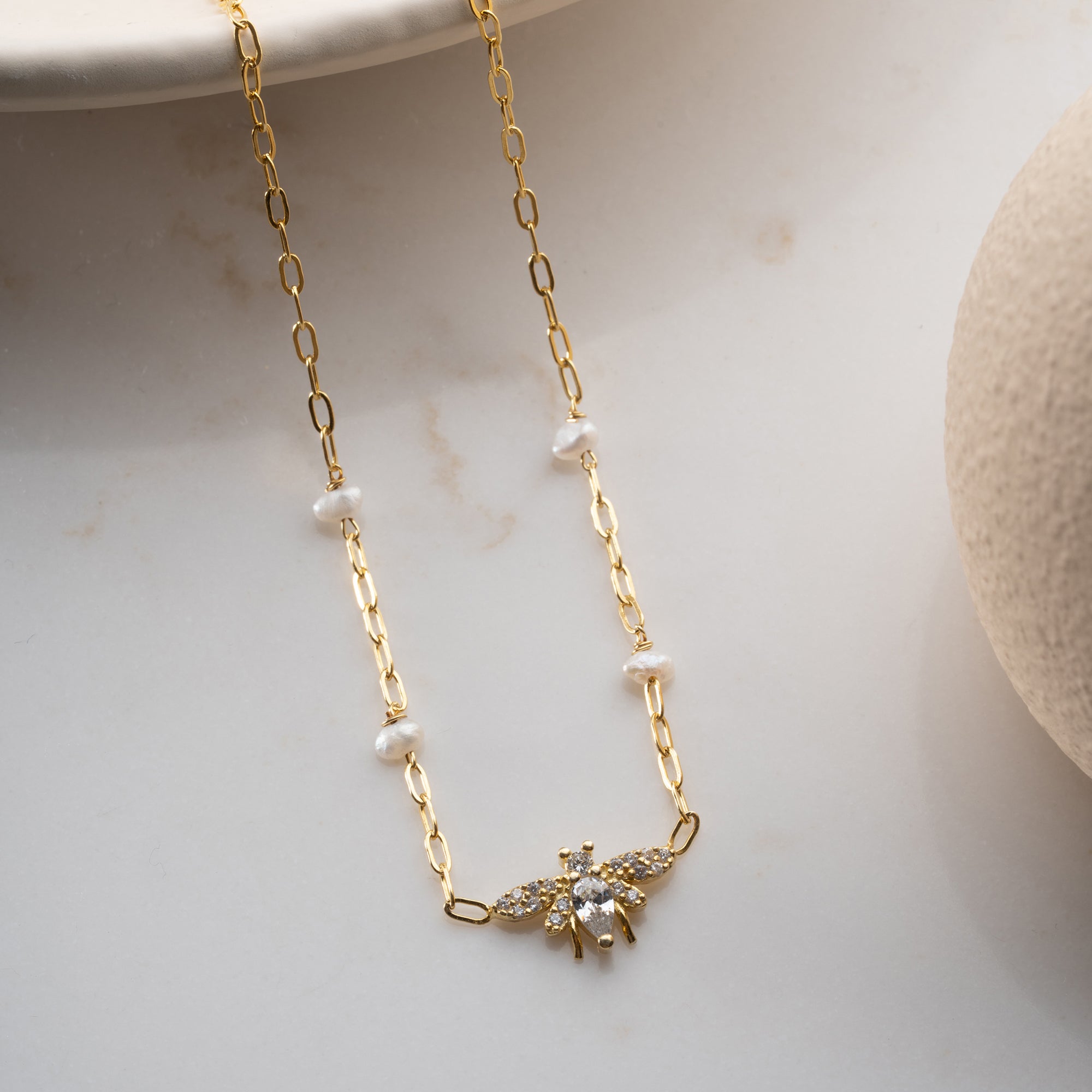 İNCİLİ ARI KOLYE | 925 GÜMÜŞ