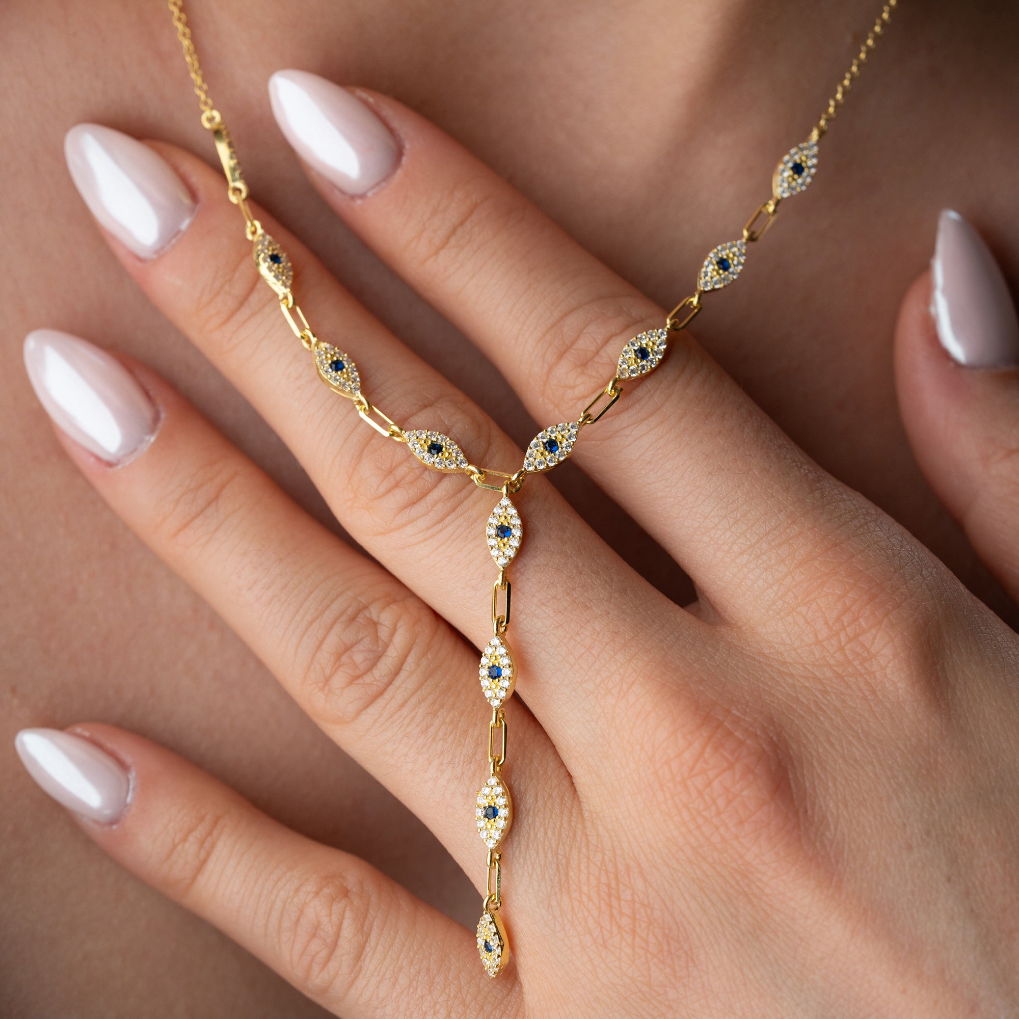 MAVİ GÖZ TAŞLI Y KOLYE | 925 GÜMÜŞ