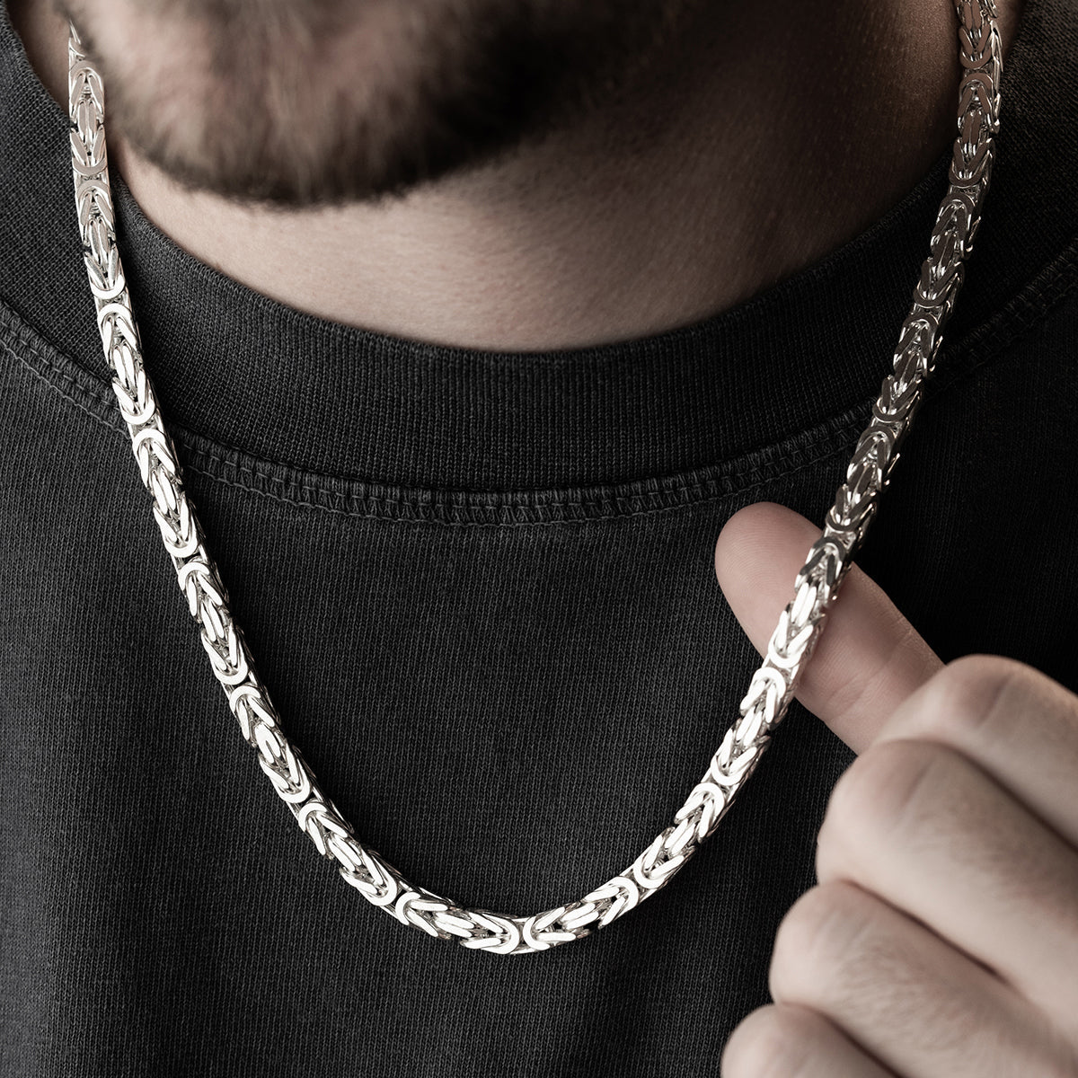 6 mm Kare Kral Zincir Erkek Kolye | 925 Ayar Gümüş