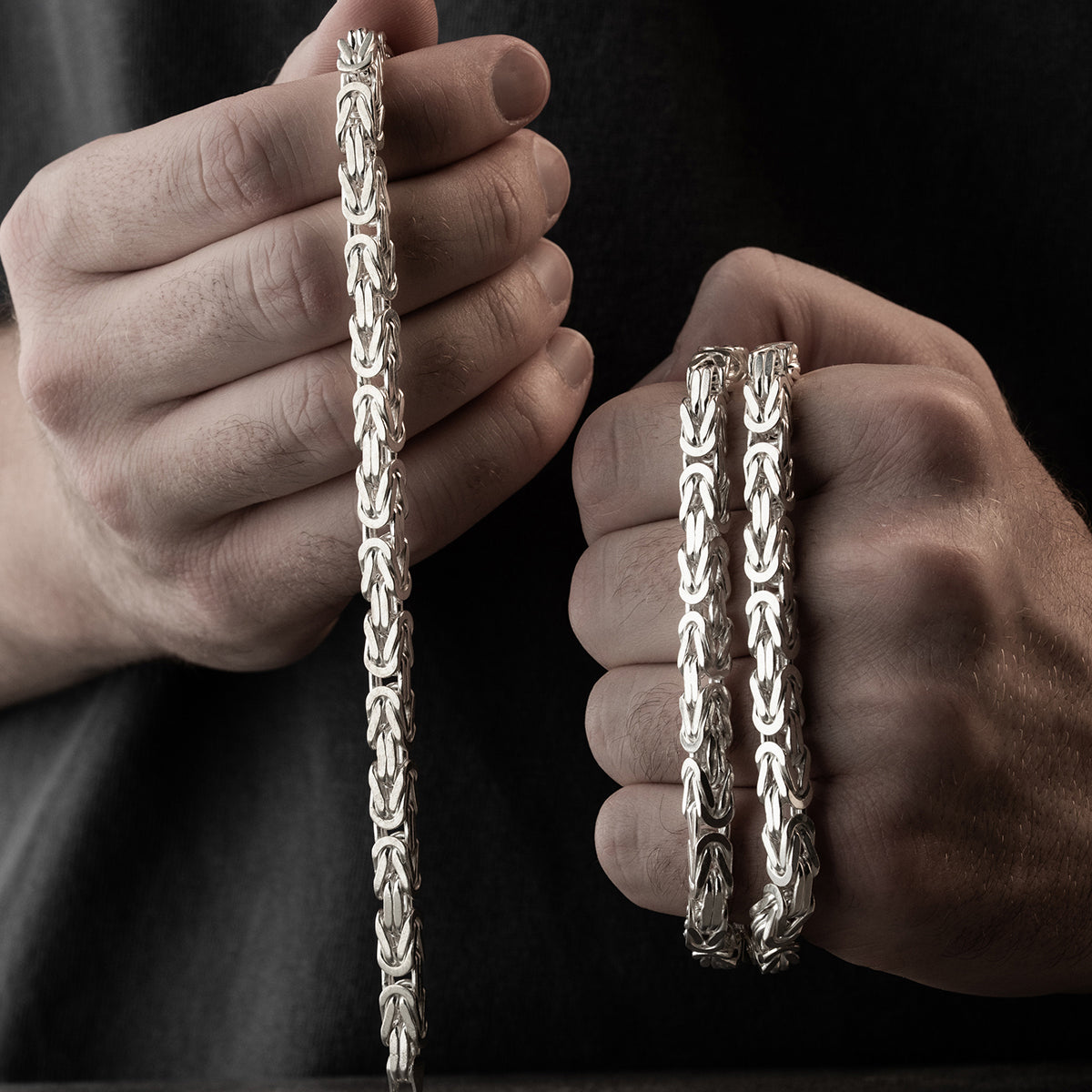 6 mm Kare Kral Zincir Erkek Kolye-Bileklik Set | 925 Ayar Gümüş