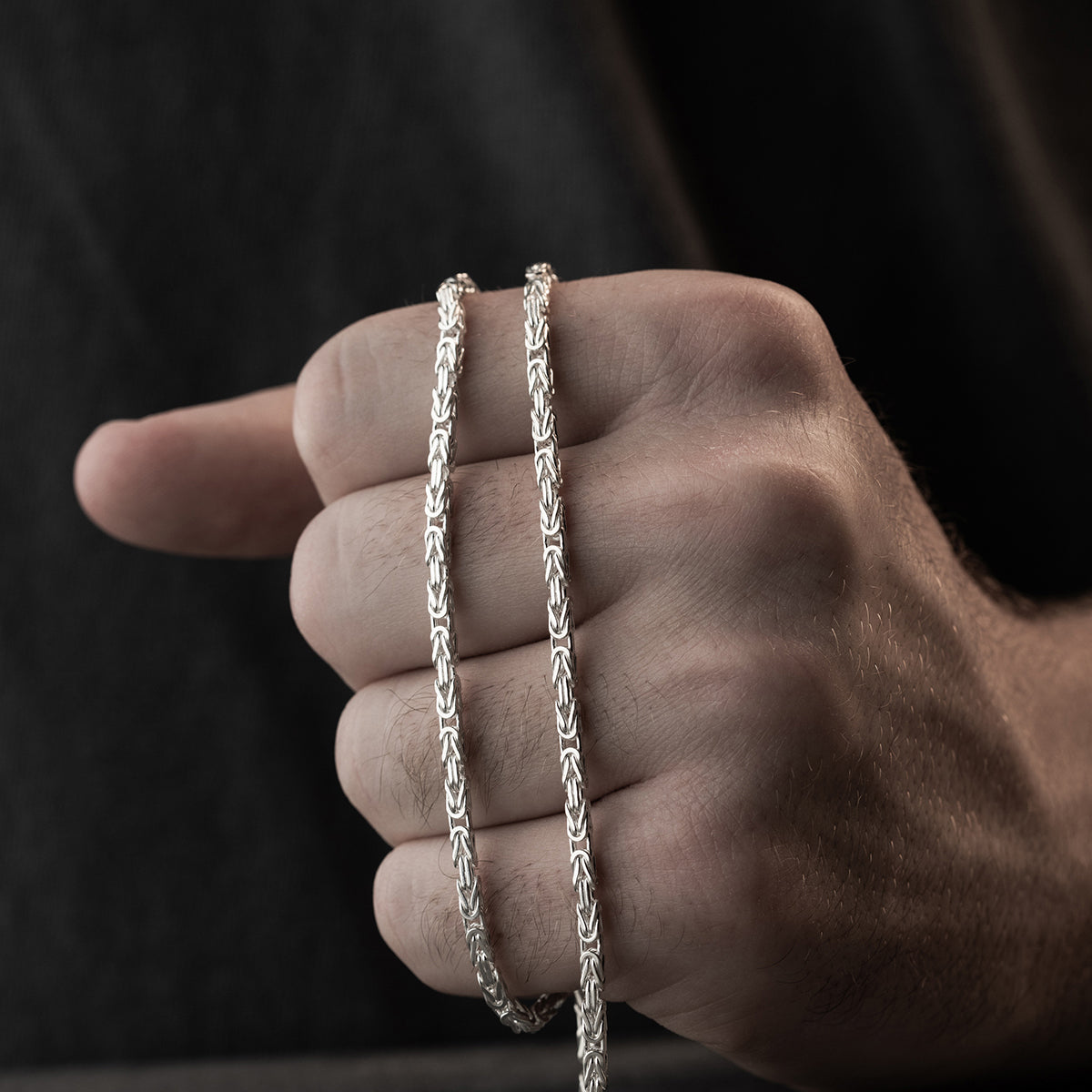 3 mm Kare Kral Zincir Erkek Kolye | 925 Ayar Gümüş
