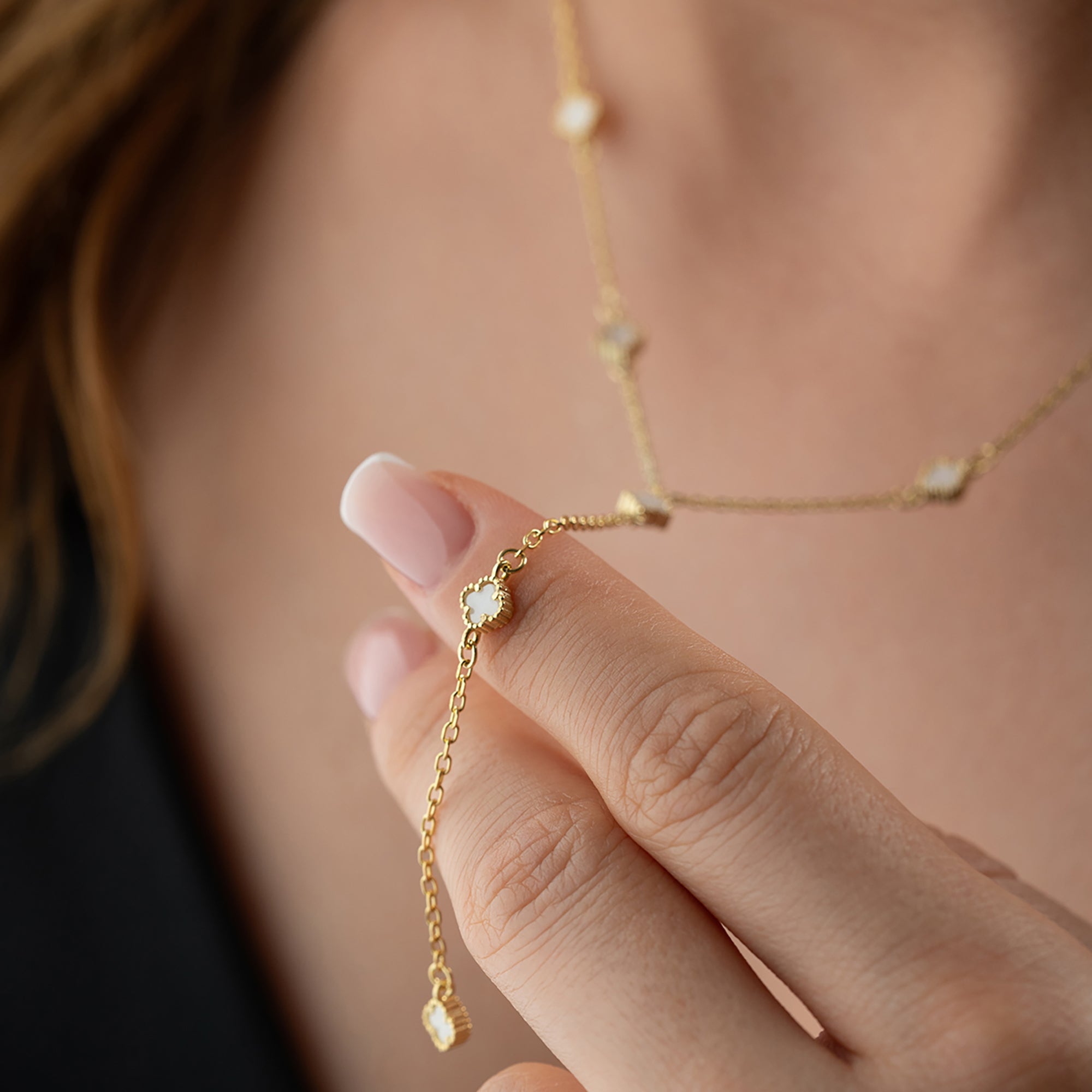 BEYAZ MİNİ YONCA Y KOLYE | 925 GÜMÜŞ