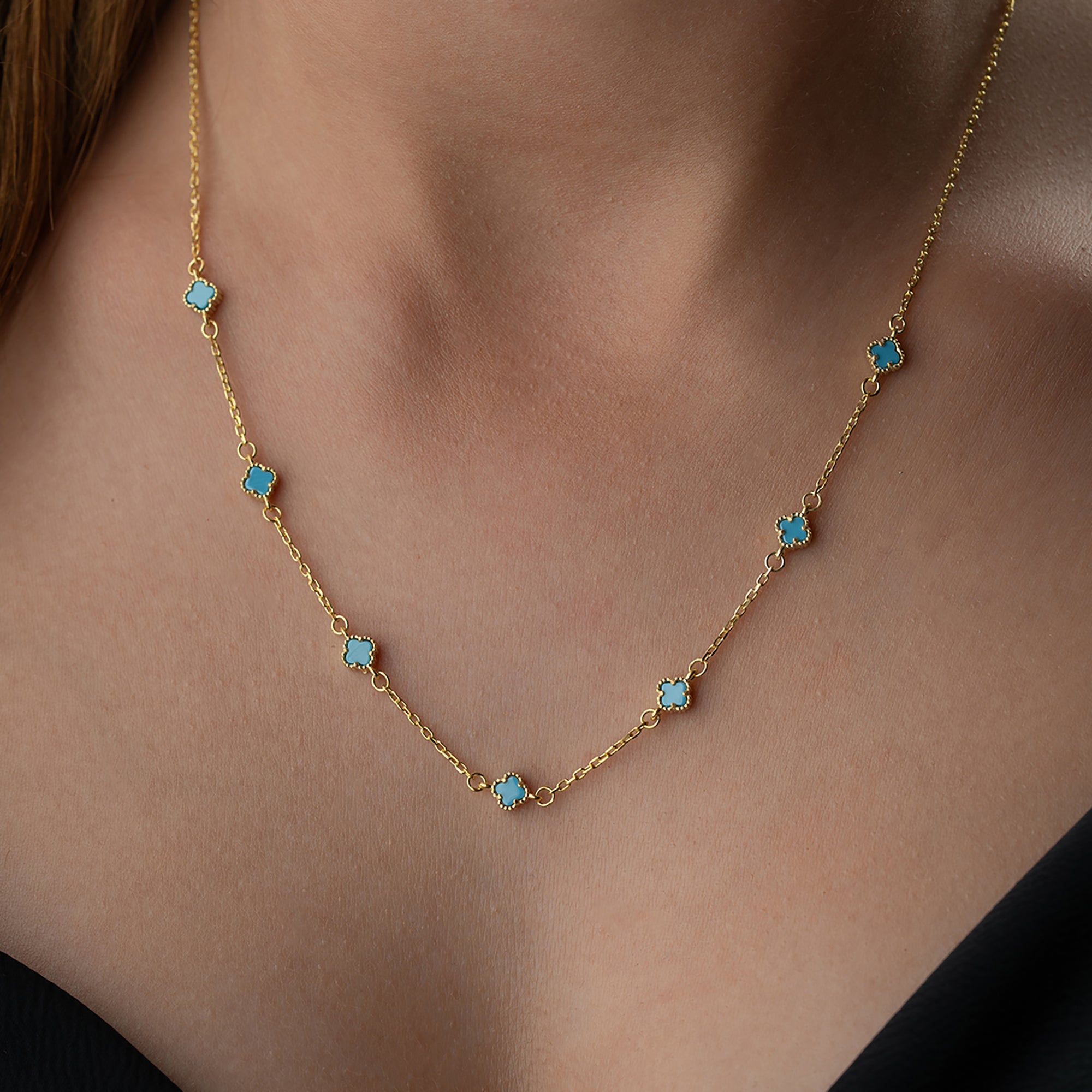 TURKUAZ MİNİ YONCA KOLYE | 925 GÜMÜŞ