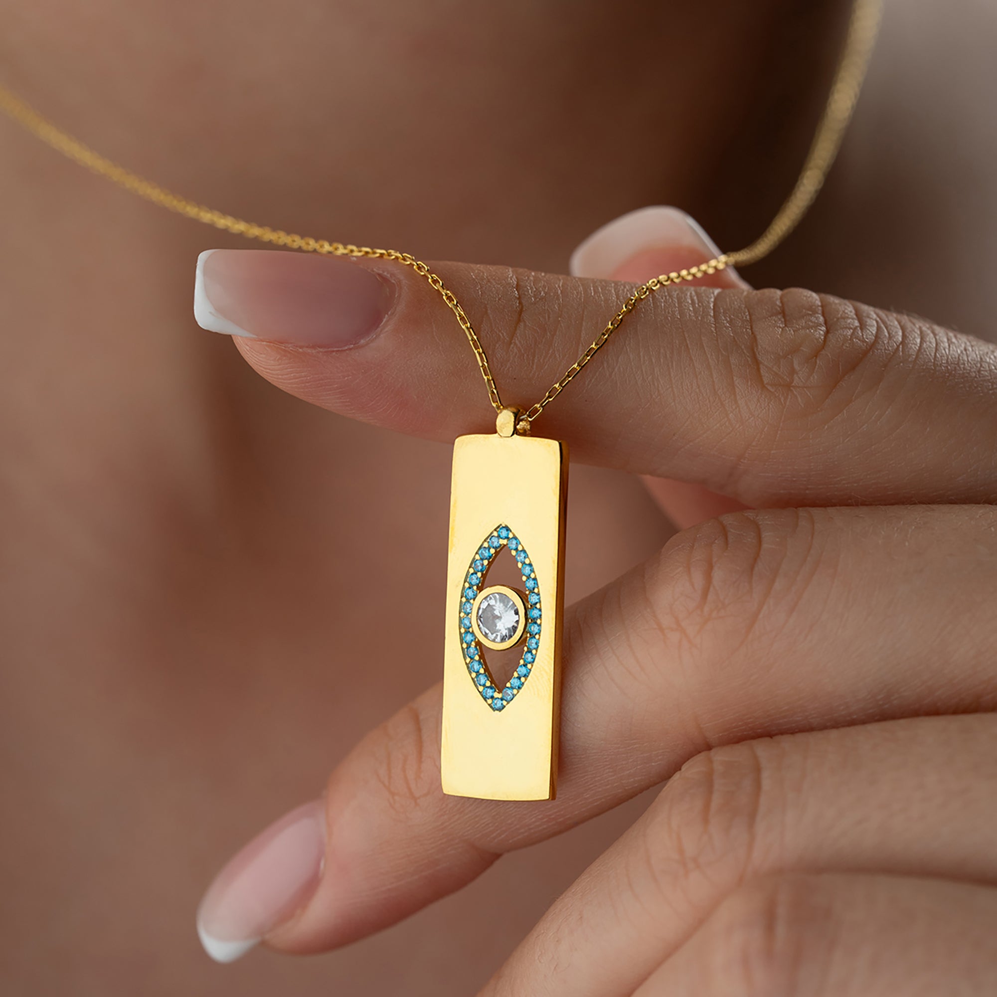 DİKDÖRTGEN GÖZ KOLYE | 925 GÜMÜŞ