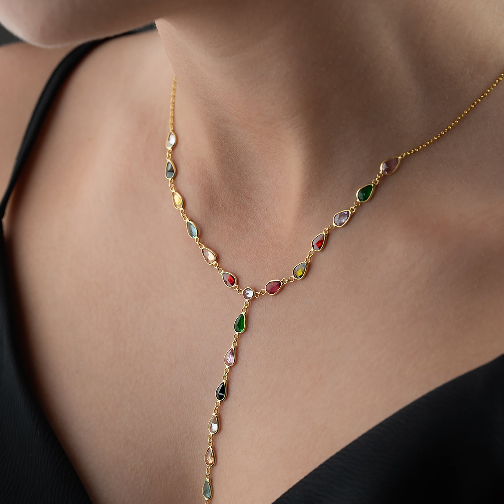 RENKLİ DAMLA TAŞ Y KOLYE | 925 GÜMÜŞ