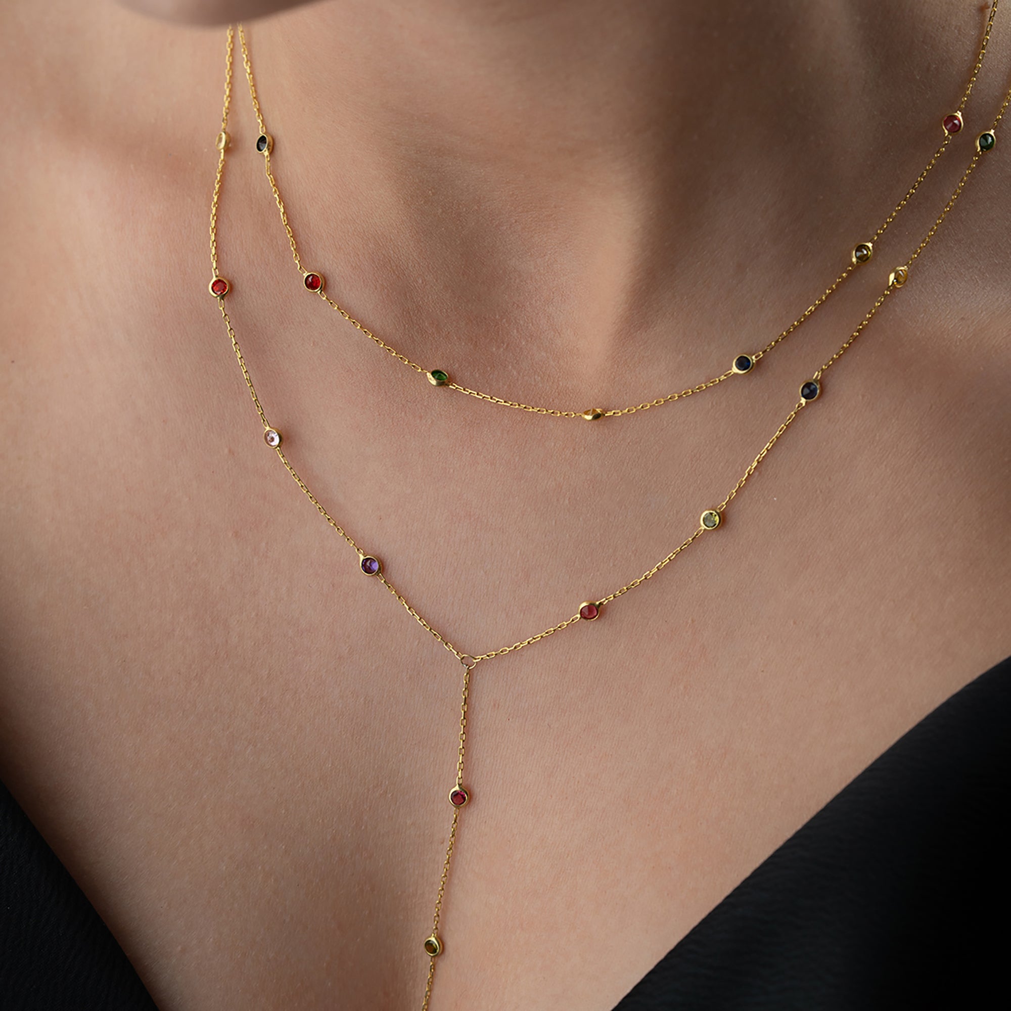 İKİLİ RENKİ TAŞLI Y KOLYE | 925 GÜMÜŞ