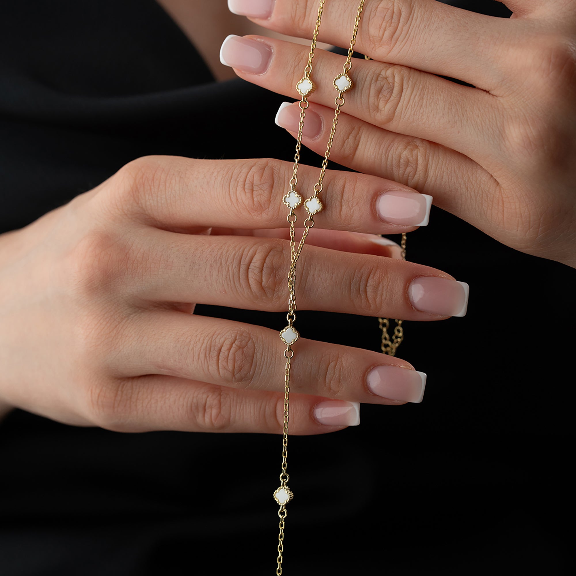 BEYAZ MİNİ YONCA Y KOLYE | 925 GÜMÜŞ