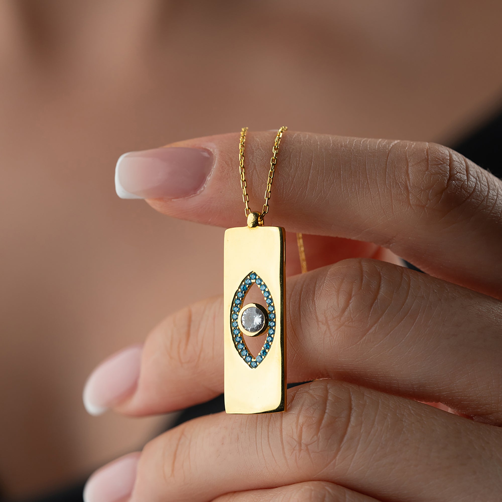 DİKDÖRTGEN GÖZ KOLYE | 925 GÜMÜŞ