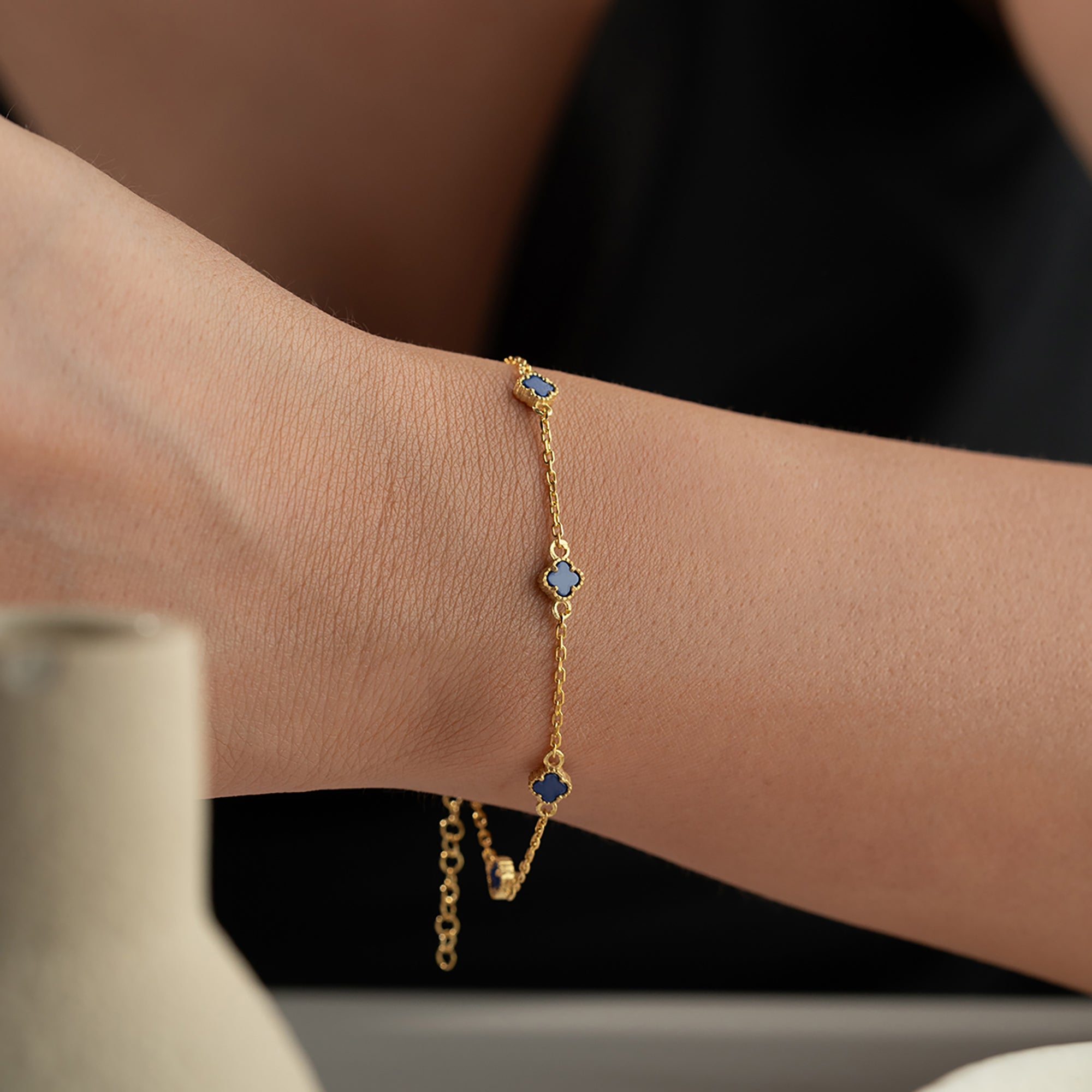 MAVİ TAŞLI ÇOKLU YONCA BİLEKLİK | 925 GÜMÜŞ