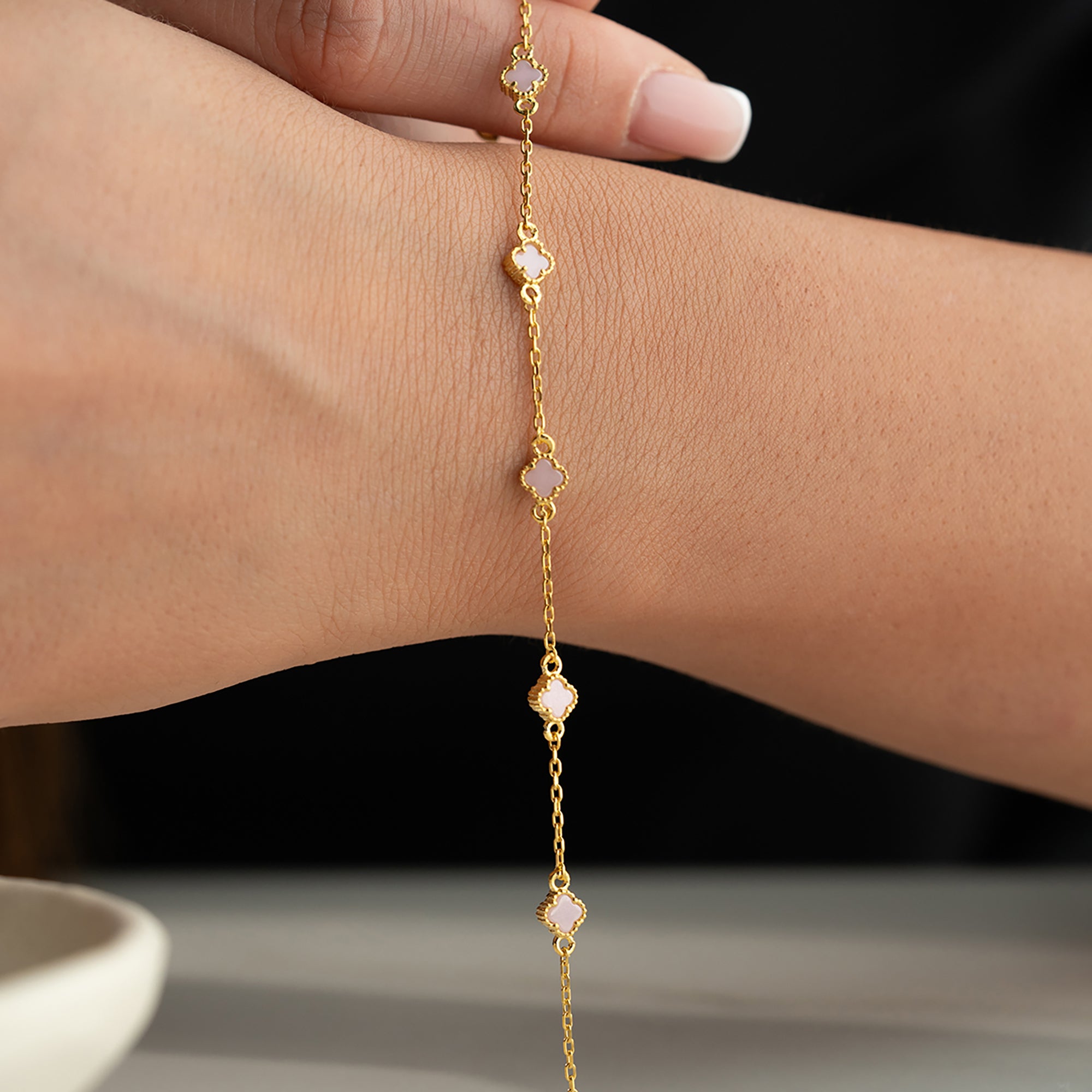 PEMBE TAŞLI MİNİ YONCA BİLEKLİK | 925 GÜMÜŞ