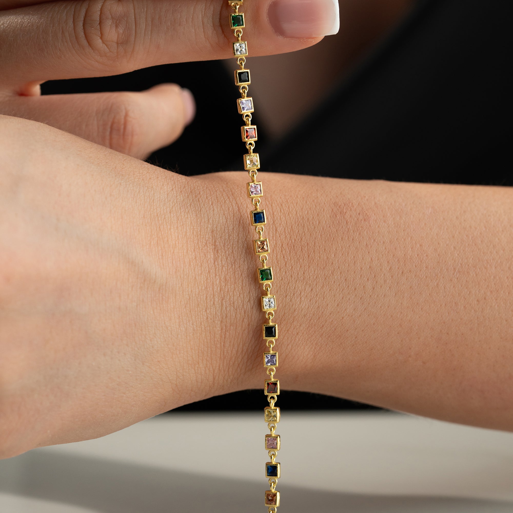 KARE MİX TAŞLI BİLEKLİK | 925 GÜMÜŞ