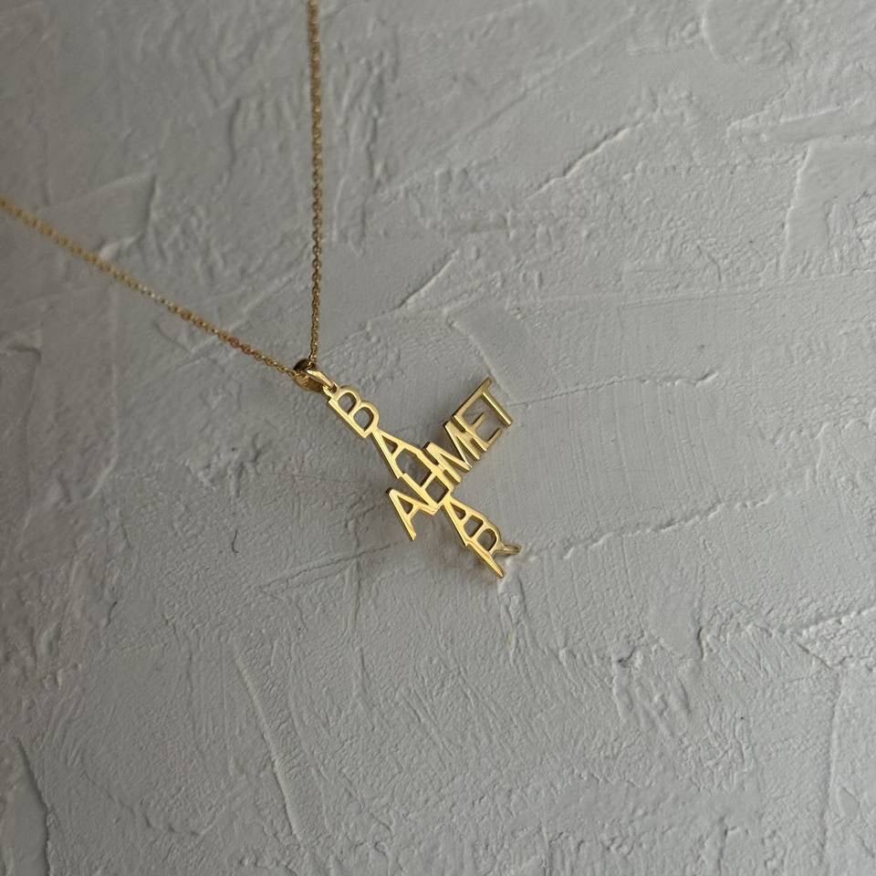 YATAY DİK İKİ İSİMLİ TASARIM KOLYE | 925 GÜMÜŞ