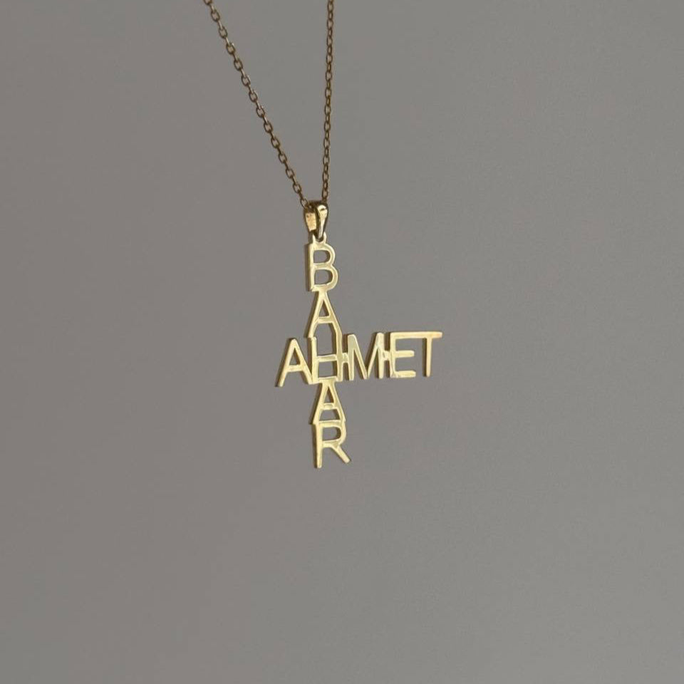 YATAY DİK İKİ İSİMLİ TASARIM KOLYE | 925 GÜMÜŞ