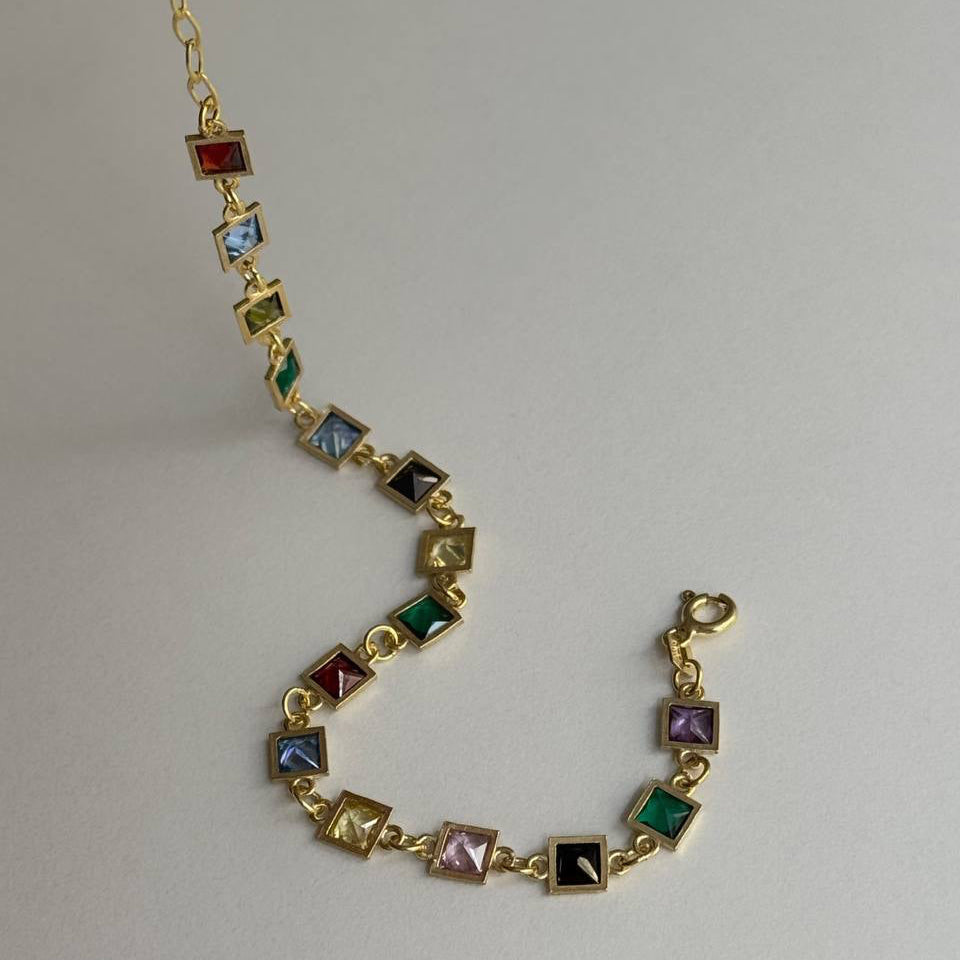 KARE TAŞLI COLORFULL BİLEKLİK | 925 GÜMÜŞ