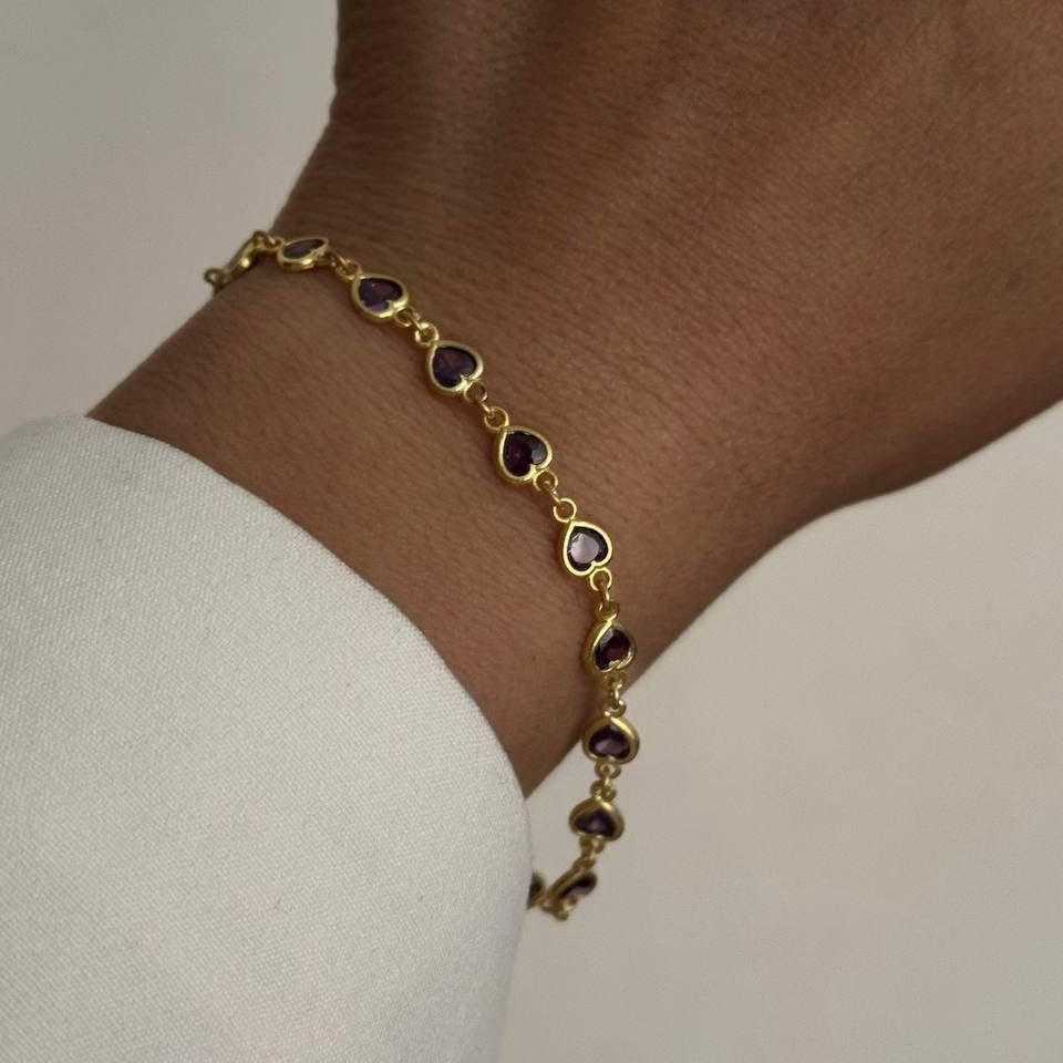 Ametist Taşlı Kalp Bileklik | 925 Ayar Gümüş – Jeweliay Jewelry – 3
