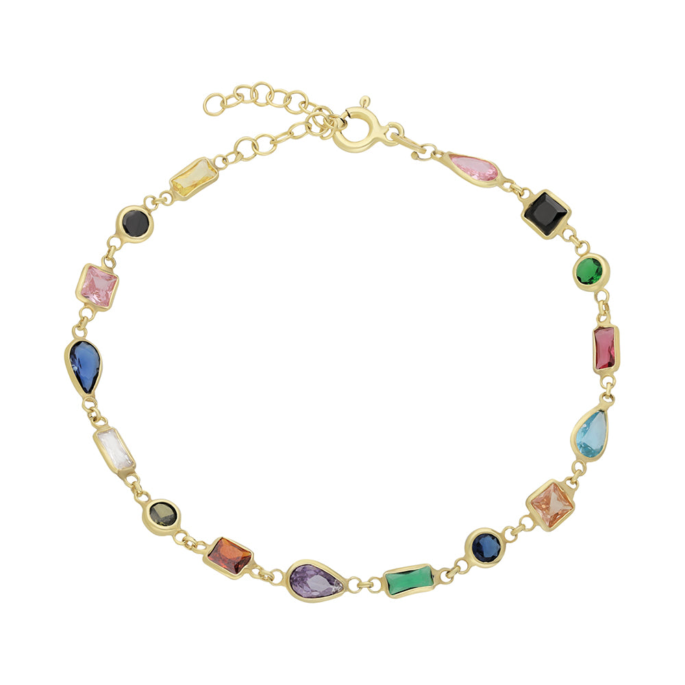 Asimetrik Mix Taşlı Bileklik | 925 Ayar Gümüş – Jeweliay Jewelry – 7 – Gold beyaz fon #RENK_gold