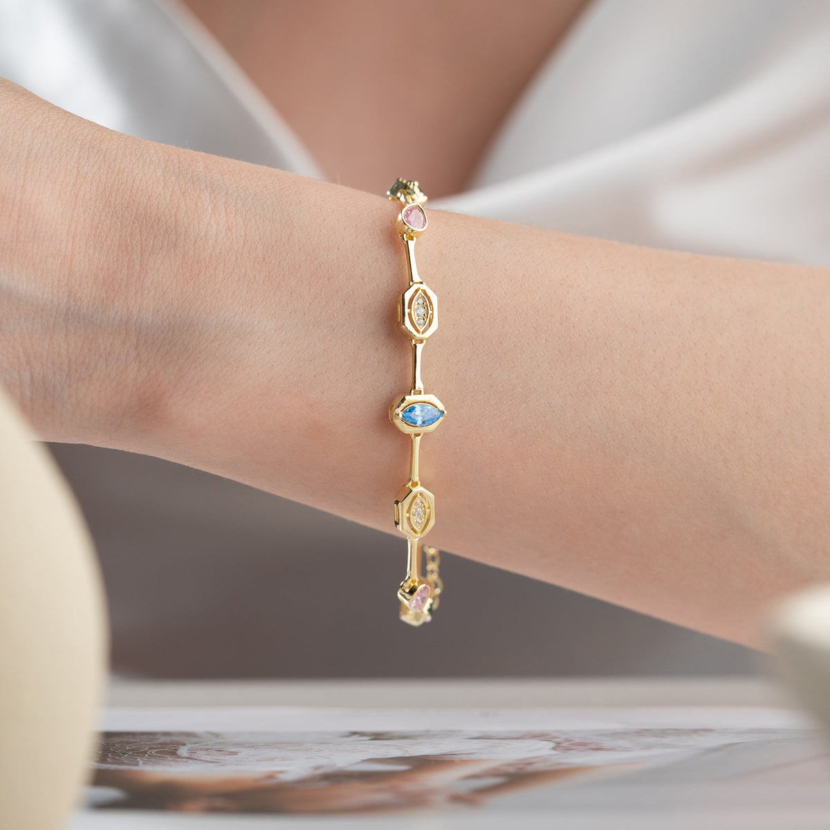 Asimetrik Mix Taşlı Bileklik | 925 Ayar Gümüş – Jeweliay Jewelry – 10