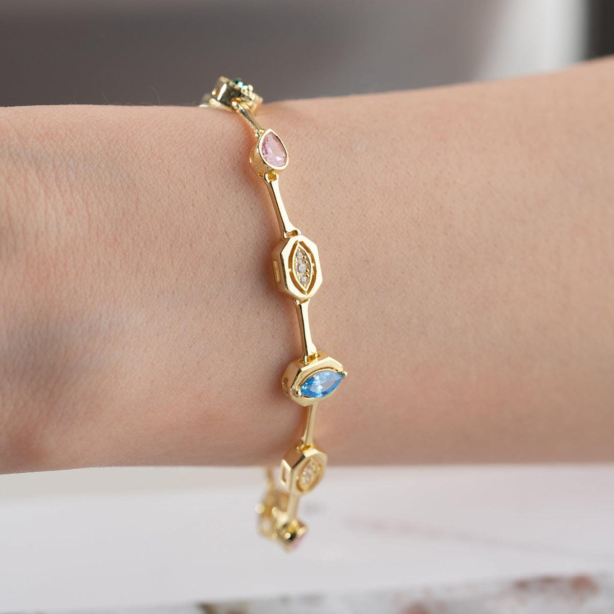 Asimetrik Mix Taşlı Bileklik | 925 Ayar Gümüş – Jeweliay Jewelry – 13