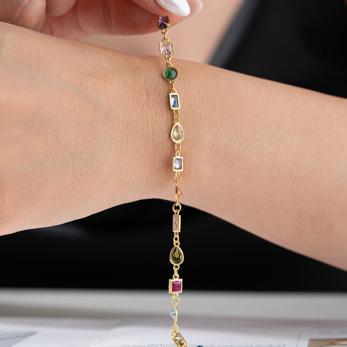 Asimetrik Mix Taşlı Bileklik | 925 Ayar Gümüş – Jeweliay Jewelry – 28