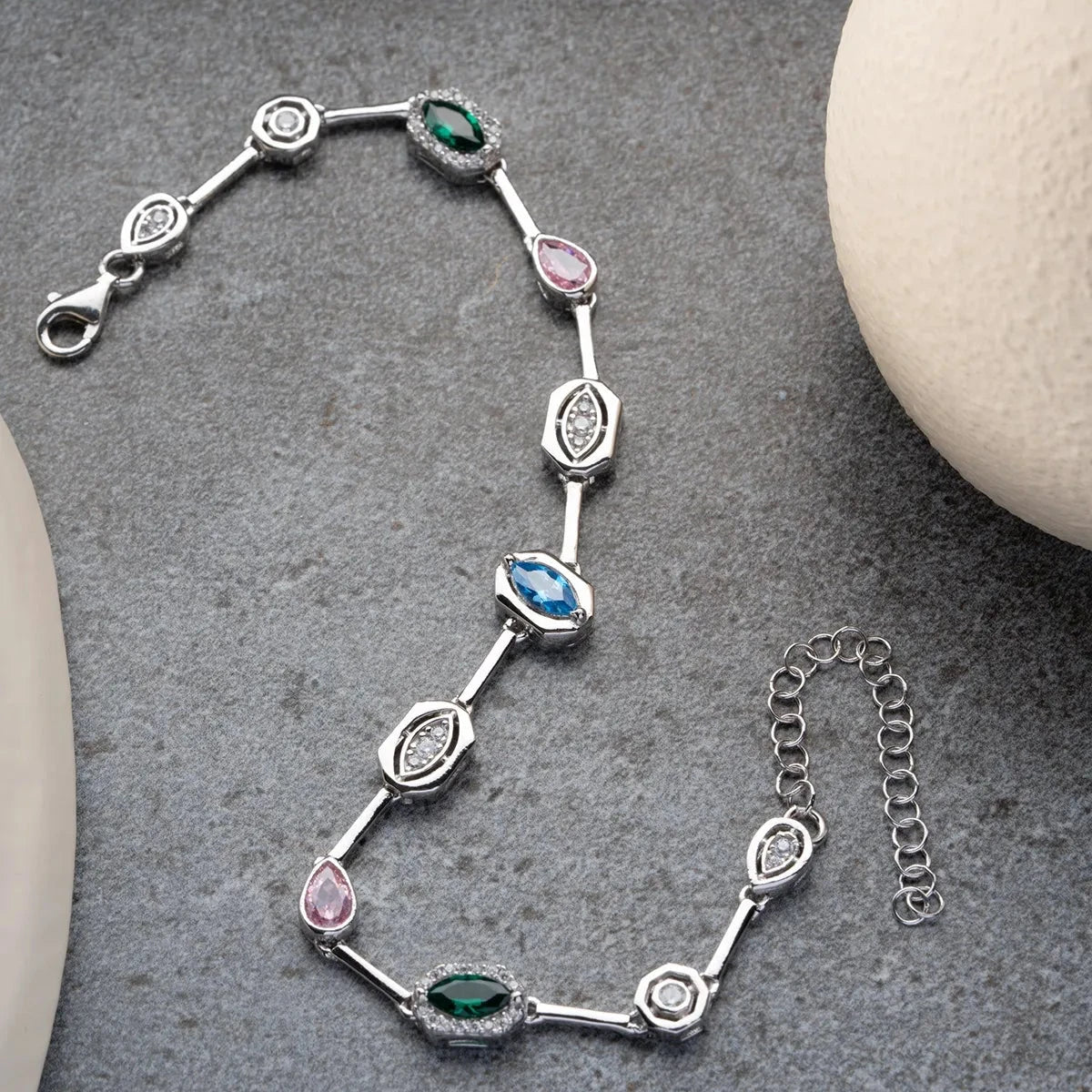 Asimetrik Mix Taşlı Tasarım Bileklik | 925 Ayar Gümüş – Jeweliay Jewelry – 8