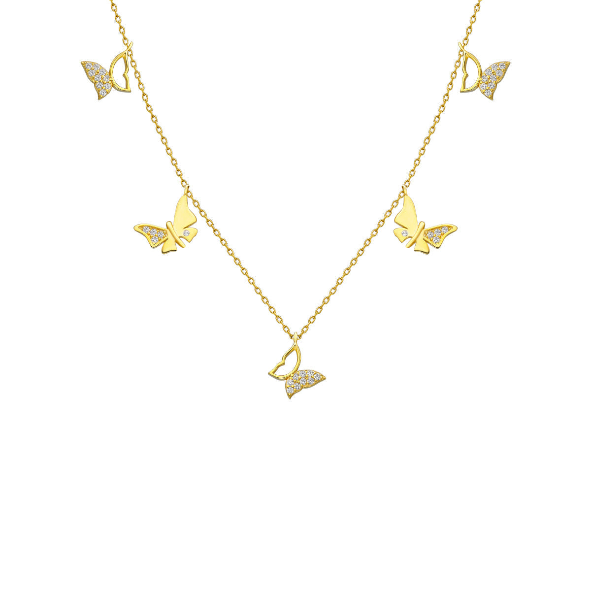 Desenli Zirkon Taşlı Kelebek Şans Kolye | 925 Ayar Gümüş – Jeweliay Jewelry – 1 – Gold beyaz fon #RENK_gold