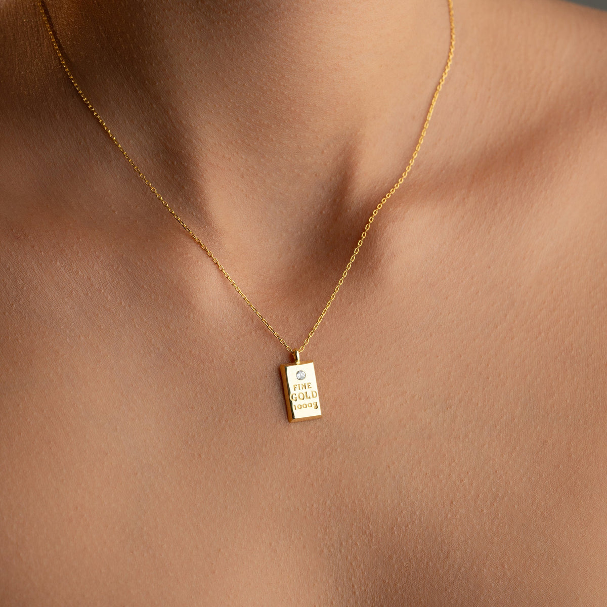 Fine Gold Külçe Model Kolye | 925 Ayar Gümüş - Jeweliay Jewelry - 1