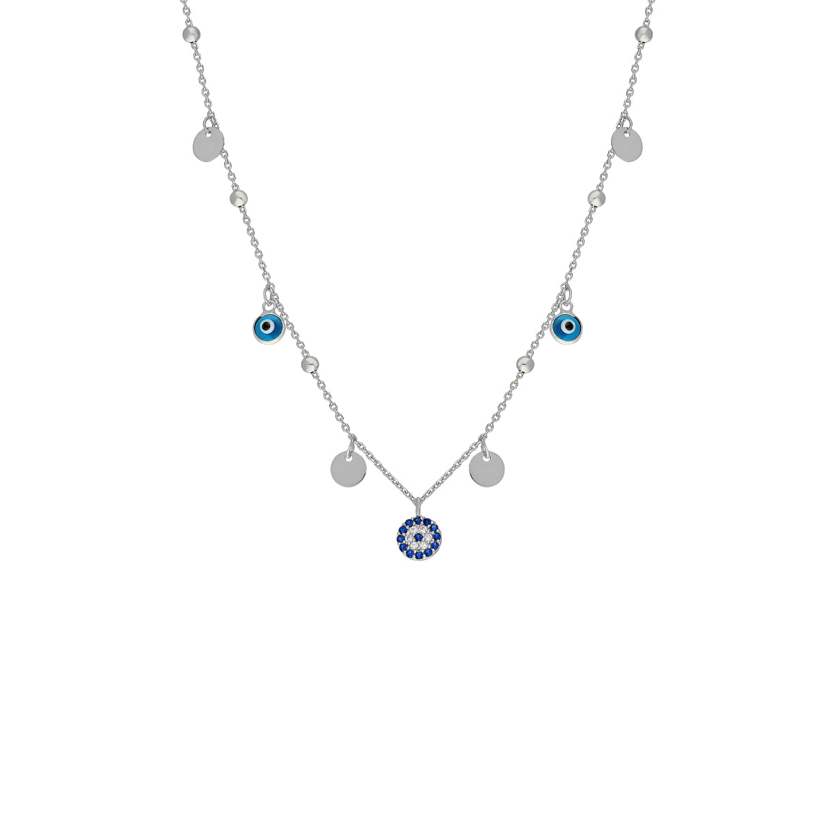 Göz Nazar Pul Sallantılı Top Zincir Kolye | 925 Ayar Gümüş – Jeweliay Jewelry – 2 – Silver beyaz fon #RENK_silver