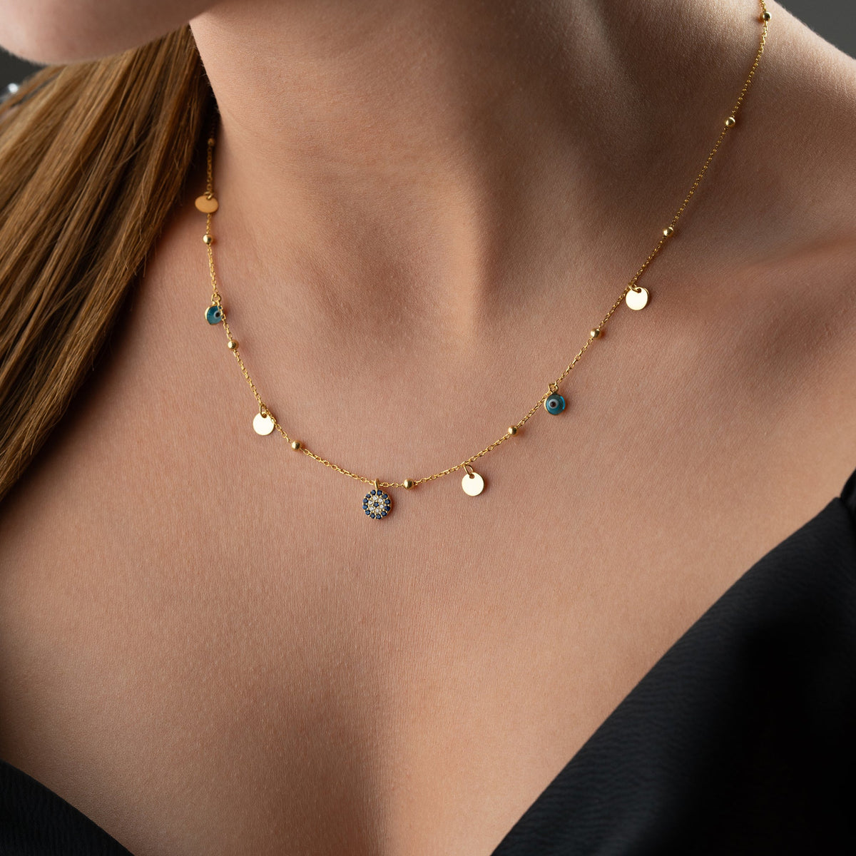 Göz Nazar Pul Sallantılı Top Zincir Kolye | 925 Ayar Gümüş – Jeweliay Jewelry – 4