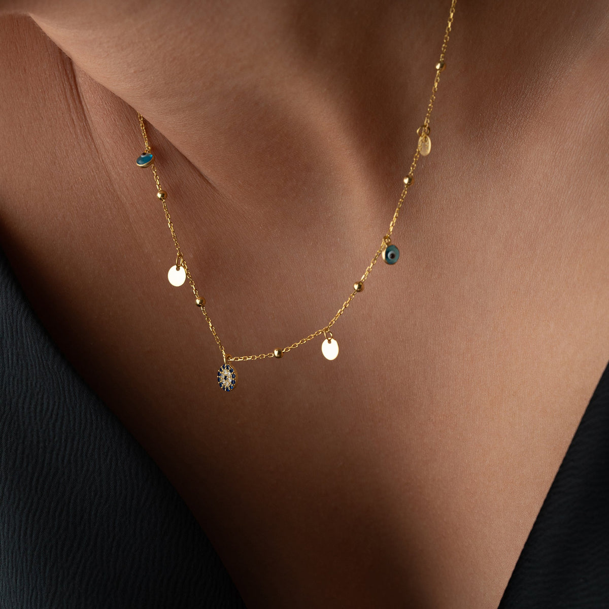 Göz Nazar Pul Sallantılı Top Zincir Kolye | 925 Ayar Gümüş – Jeweliay Jewelry – 6