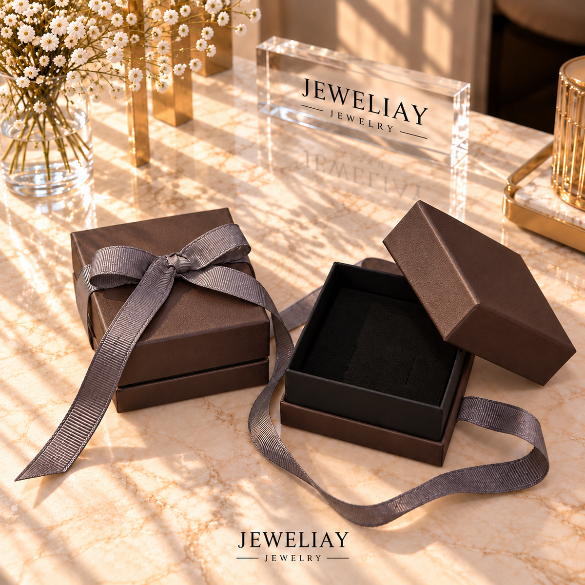 Gri Kurdeleli Kahverengi Takı Kutusu – Jeweliay Jewelry – 1