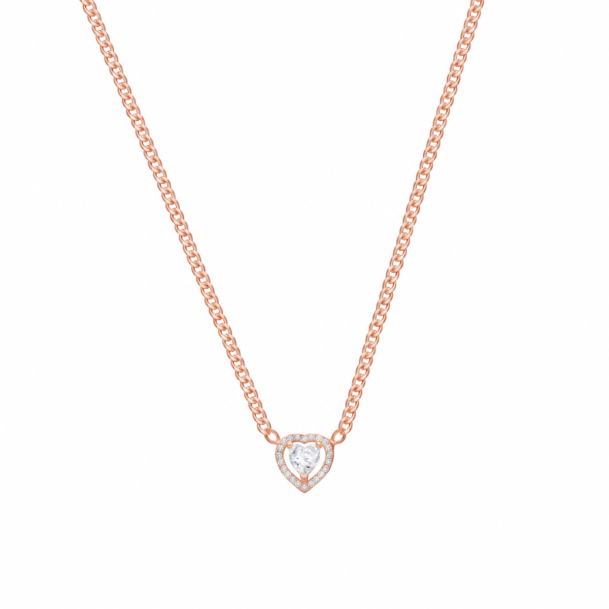 Gurmet Zincirli Tek Taş Kalp Kolye | 925 Ayar Gümüş – Jeweliay Jewelry – 2 – Rose beyaz fon #RENK_rose