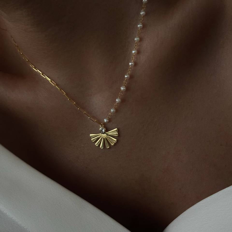 İncili Yelpaze Ataç Zincir Kolye | 925 Ayar Gümüş – Jeweliay Jewelry – 3