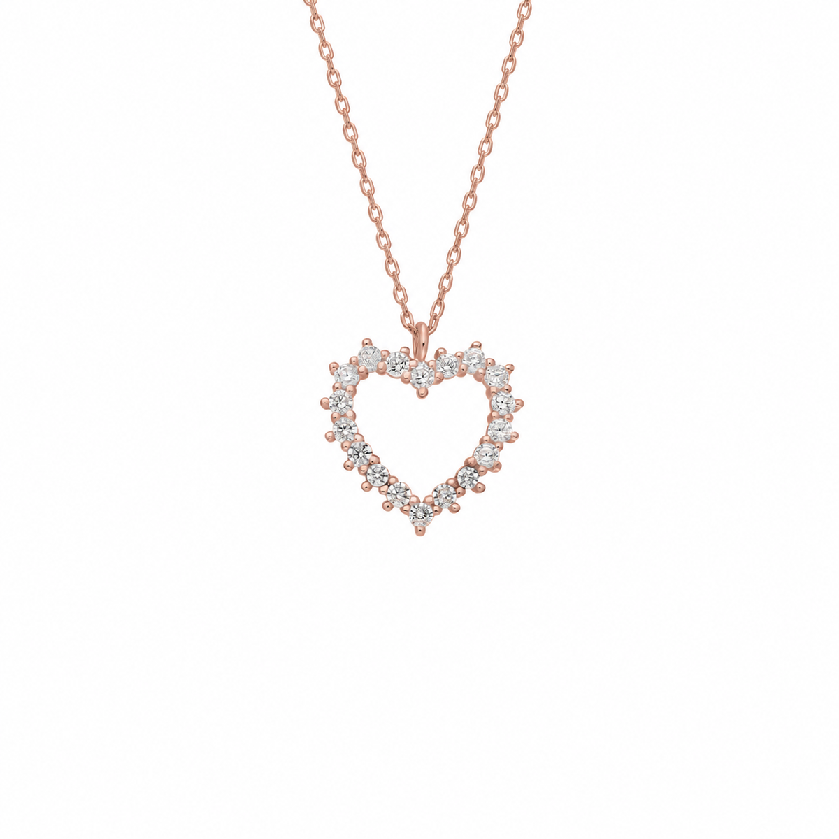 Işıltılı Zirkon Taşlı Kalp Kolye | 925 Ayar Gümüş – Jeweliay Jewelry – 3 – Rose beyaz fon #RENK_rose