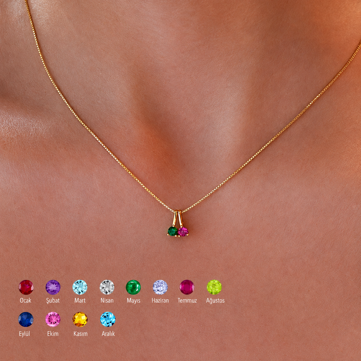Kişiye Özel İki Doğum Ayı Taşlı Kolye | 925 Ayar Gümüş – Jeweliay Jewelry – 3