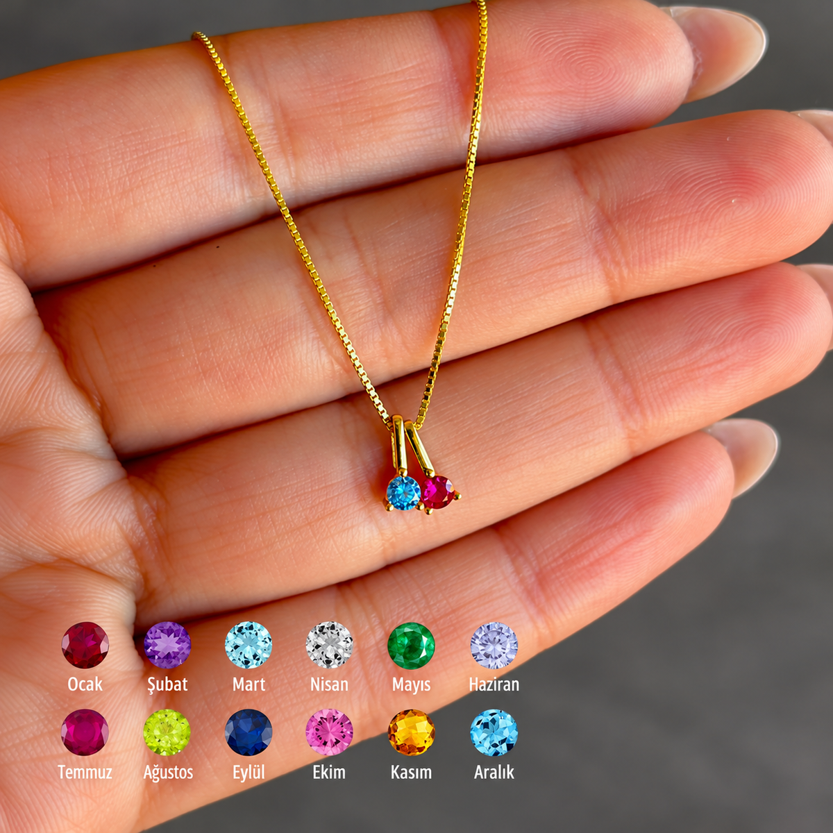 Kişiye Özel İki Doğum Ayı Taşlı Kolye | 925 Ayar Gümüş – Jeweliay Jewelry – 4