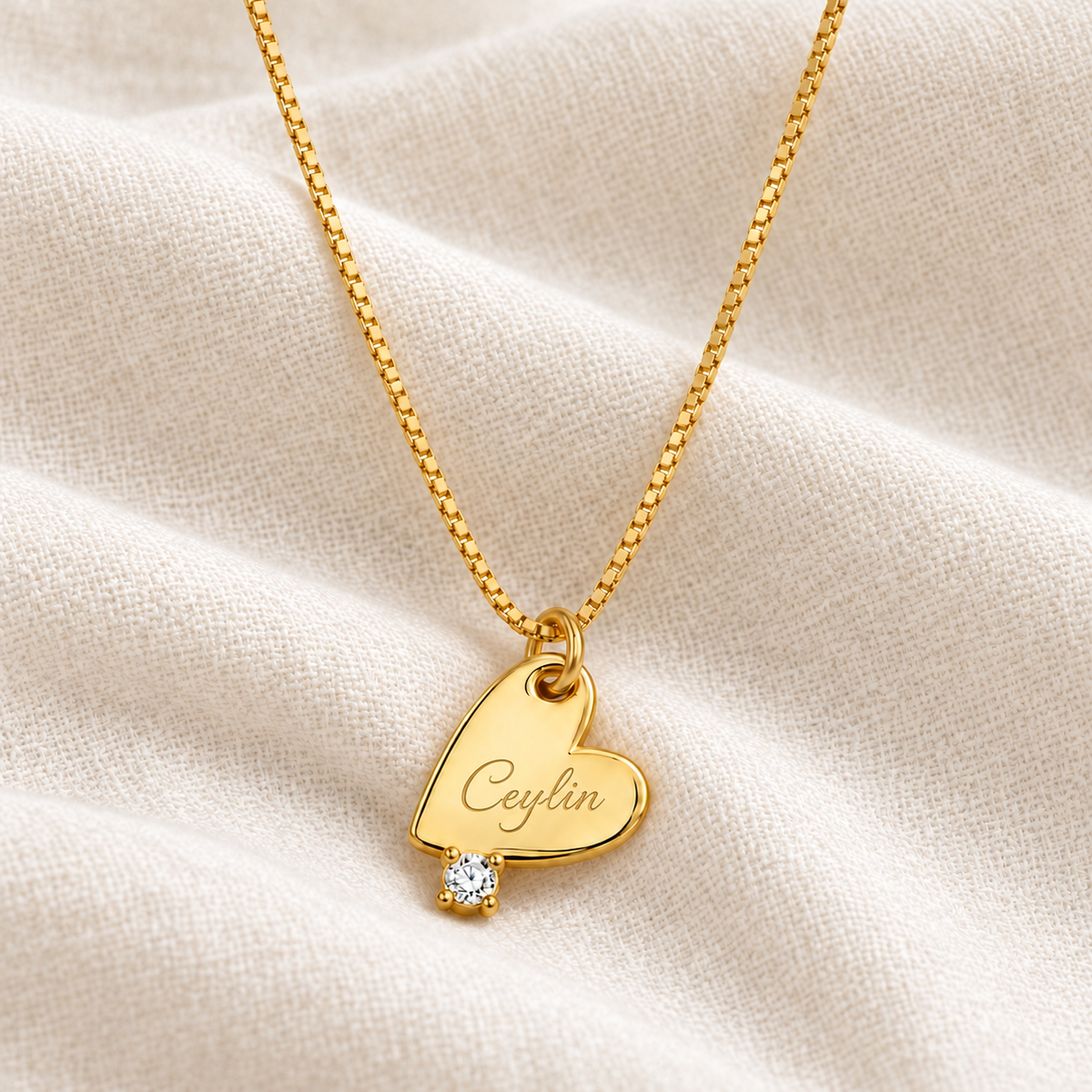 Kişiye Özel Taş Detaylı Kazımalı Kalp Kolye | 925 Ayar Gümüş – Jeweliay Jewelry – 2