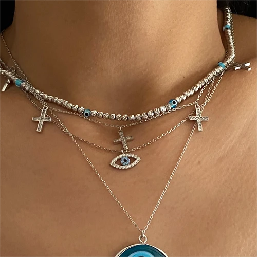 Kalemli Dorica Göz Nazarlı Kolye | 925 Ayar Gümüş – Jeweliay Jewelry – 6