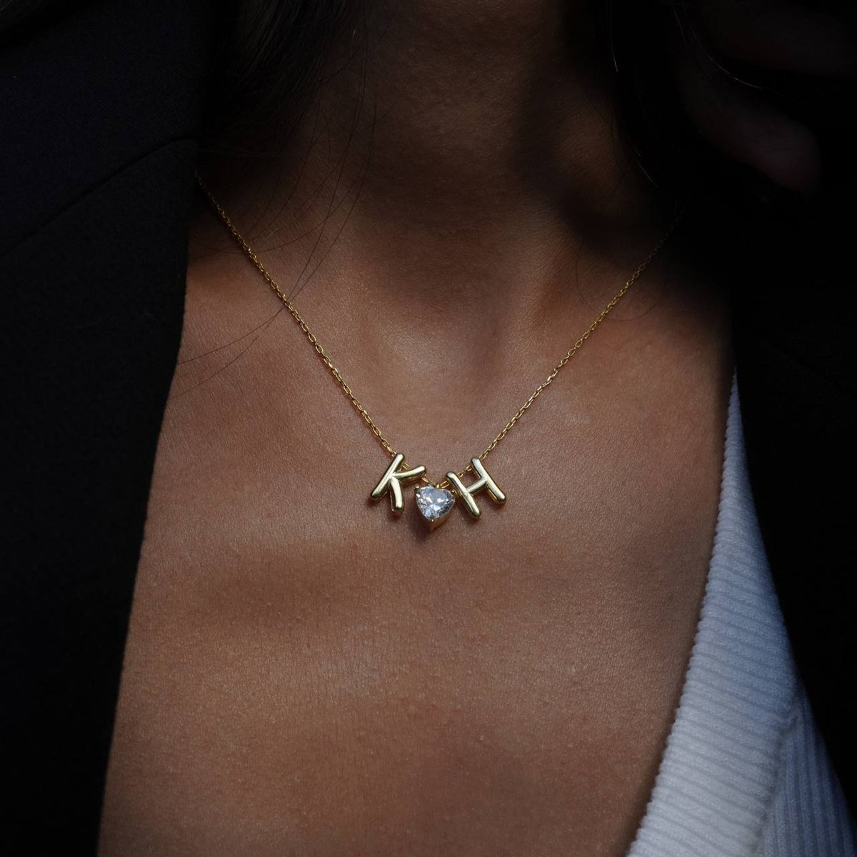 Kişiye Özel Bombeli Çift Harf Tek Taş Kalpli Kolye | 925 Ayar Gümüş – Jeweliay Jewelry – 6