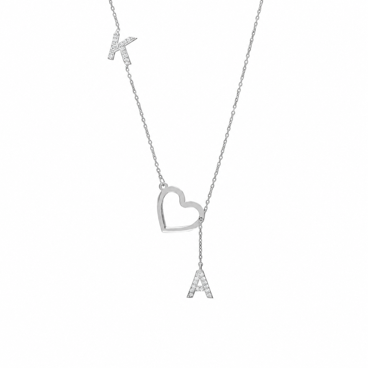 Kişiye Özel Çift Harf Asansör Kalp Kolye | 925 Ayar Gümüş – Jeweliay Jewelry – 2 – Silver beyaz fon #RENK_silver