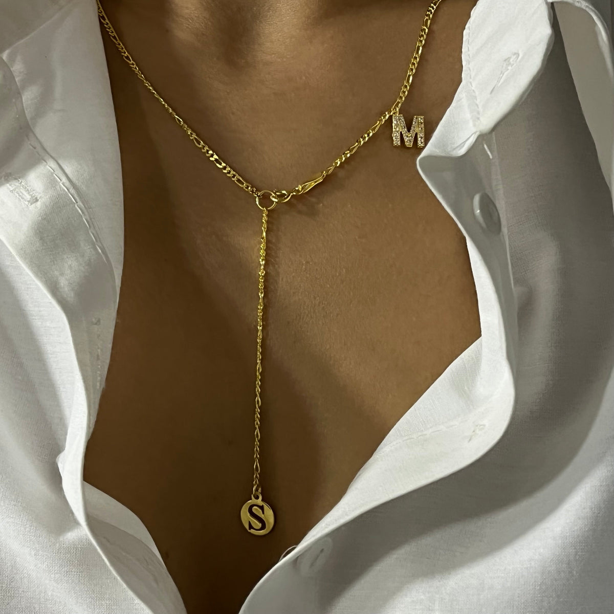 Kişiye Özel Çift Harf Figaro Zincir Y Kolye | 925 Ayar Gümüş – Jeweliay Jewelry – 4