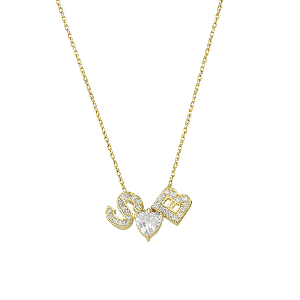 Kişiye Özel Çift Harfli Tek Taş Kalp Kolye | 925 Ayar Gümüş – Jeweliay Jewelry – 1 – Gold beyaz fon #RENK_gold