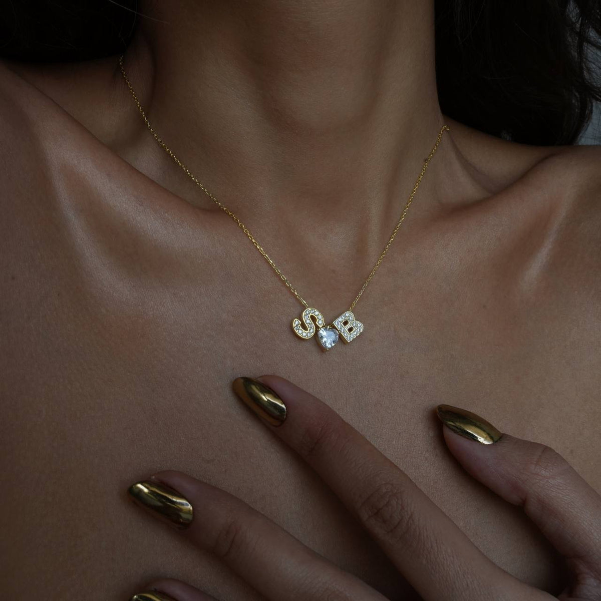Kişiye Özel Çift Harfli Tek Taş Kalp Kolye | 925 Ayar Gümüş – Jeweliay Jewelry – 6