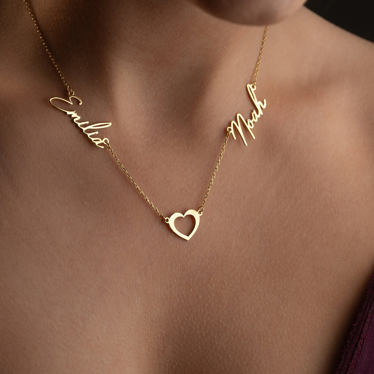 Kişiye Özel Çift İsim Yazılı Kalpli Kolye | 925 Ayar Gümüş – Jeweliay Jewelry – 3