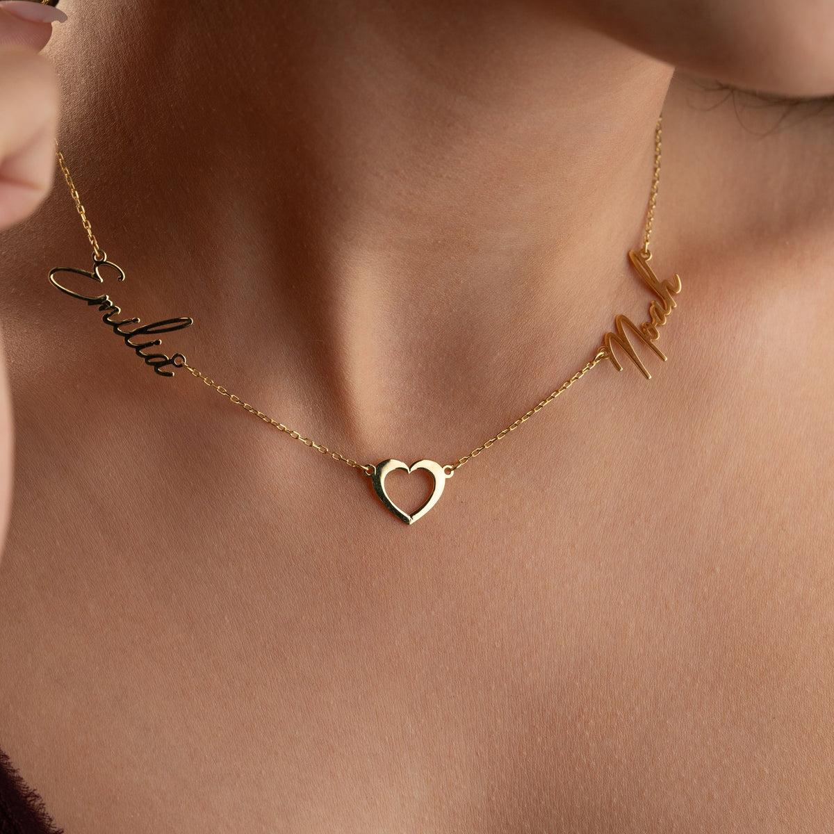Kişiye Özel Çift İsim Yazılı Kalpli Kolye | 925 Ayar Gümüş – Jeweliay Jewelry – 4