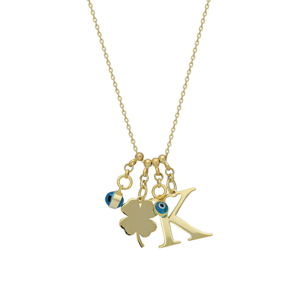 Kişiye Özel Çift Nazarlı ve Harfli Yonca Kolye | 925 Ayar Gümüş – Jeweliay Jewelry – 1 – Gold beyaz fon #RENK_gold