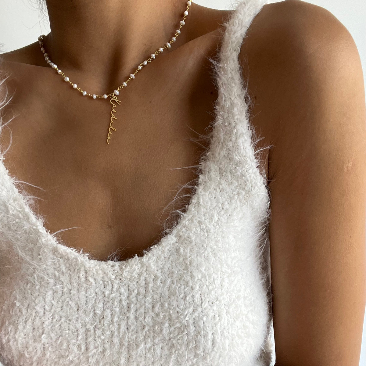 Kişiye Özel Dikey İsim Yazılı İncili Zincir Kolye | 925 Ayar Gümüş – Jeweliay Jewelry – 11