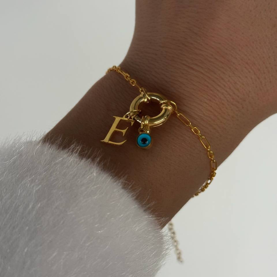 Kişiye Özel Harf Göz Nazar Sallantılı Gemici Kilit Ataç Zincir Bileklik | 925 Ayar Gümüş – Jeweliay Jewelry – 3