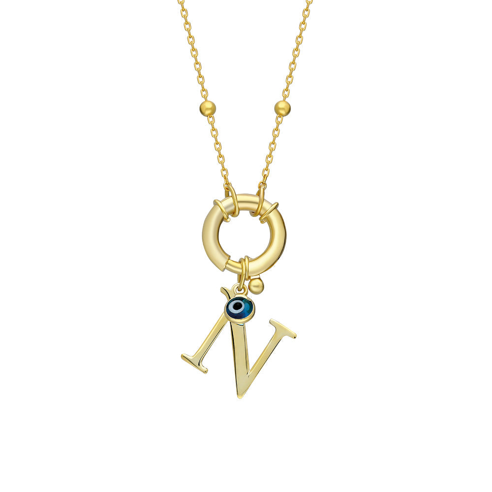 Kişiye Özel Harf Göz Nazar Sallantılı Gemici Top Zincir Kolye | 925 Ayar Gümüş – Jeweliay Jewelry – 1 – Gold beyaz fon #RENK_gold